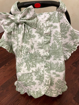 Green Toile Car Seat Canopy