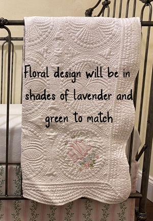 Lavender & Green Floral Stripes Baby Girl Crib Bedding, Crib Rail Cover, Libby Stripe Crib Skirt