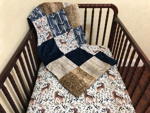 Crib Sheet & Blanket Set- Woodland Patchwork Blanket, Wolf Baby Blanket, Wolf Crib Sheet, Woodland Crib Bedding