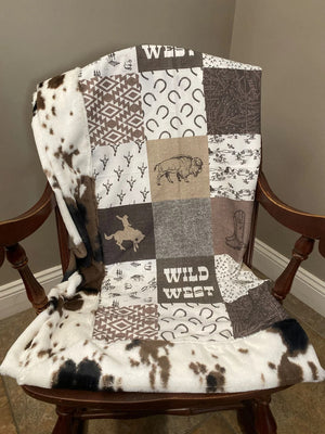 Crib Sheet & Blanket Set- Baby Boy Horse Shoe Crib Sheet, Cowboy Wild West Pony Minky Baby Blanket Set, Western Nursery Bedding, Toddler Bedding