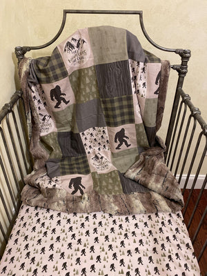 Crib Sheet & Blanket Set- Baby Boy Bigfoot Crib Sheet, Baby Blanket Set, Woodland Nursery Bedding, Toddler Bedding