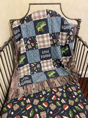 Baby Boy Gone Fishing Crib Sheet & Blanket Set -Fishing Nursery Bedding, Toddler Bedding, Toddler Blanket