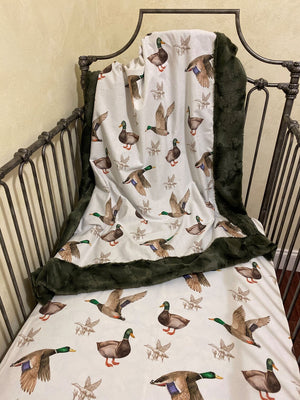 Baby Boy Mallard Duck Crib Sheet & Blanket Set - Woodland Duck Sheet and Blanket Crib Bedding Set