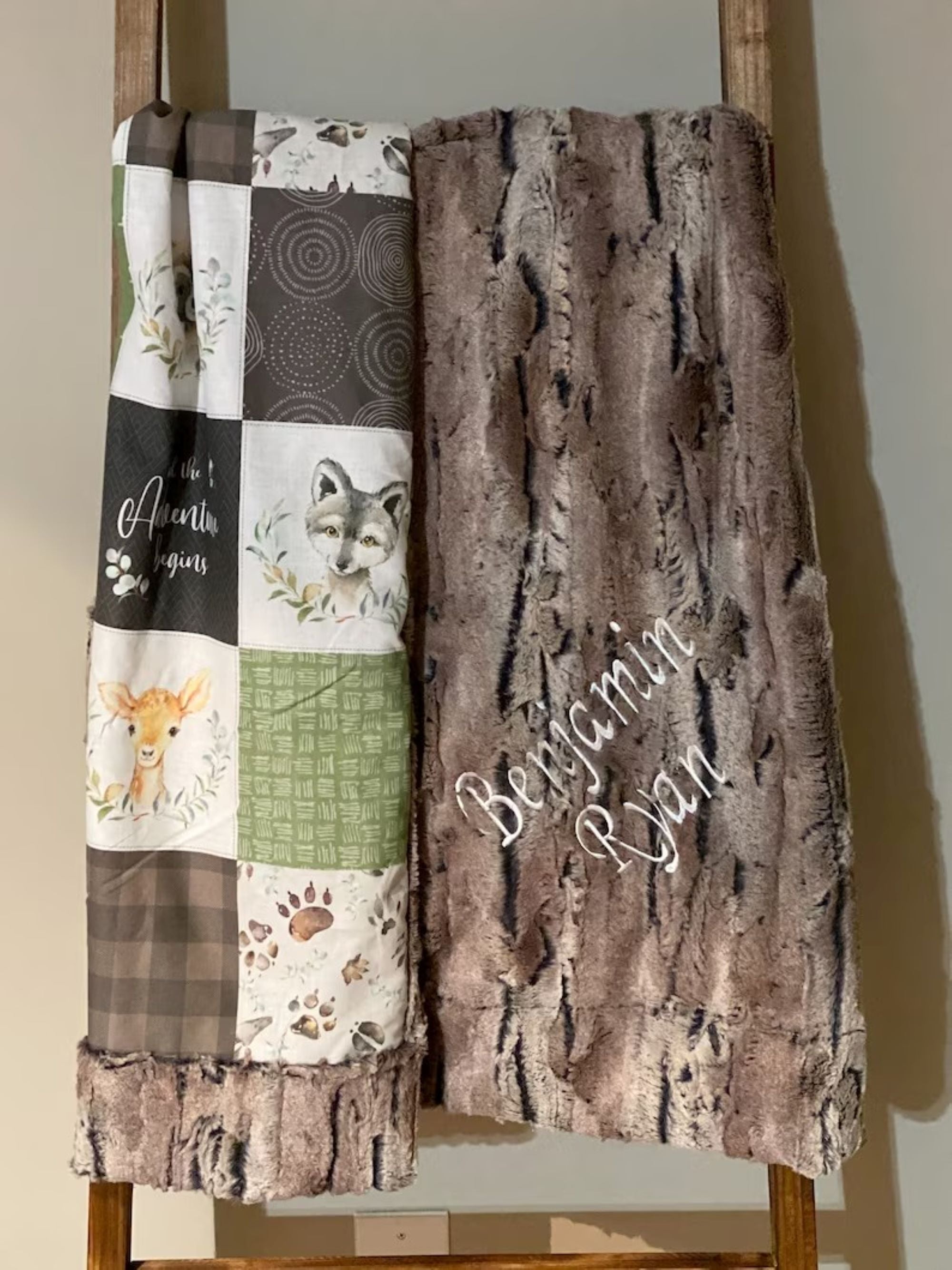 Crib Sheet Blanket Set- Woodland Baby Animals Blanket, Baby Boy