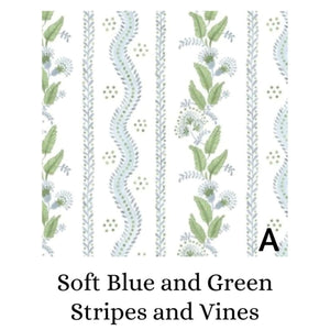 Scallop Edge Crib Skirt in Stripes and Vines Designer Fabric, Choose Your Color