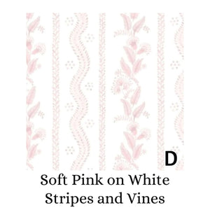 Flat Panel Crib Skirt in Stripes and Vines Designer Fabric, Choose Your Color