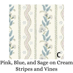 Bolster Pillow Cover, Designer Fabrics, Stripes and Vines
