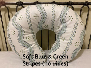 Baby Boy, Baby Girl Nursing Pillow Cover, Stripes and Vines Nursing Pillow Cover, Blue, Green, Pink Nursing Pillow Cover