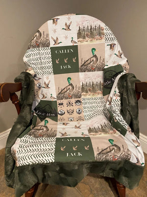 Woodland Duck Hunting Baby Blanket, Baby Boy Crib Blanket, Personalized Baby Blanket