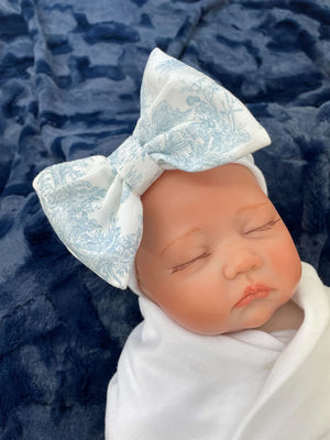 Personalized Toile Baby Swaddle Bow Sash, Pink Toile, Blue Toile, Choose Your Color
