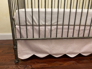 Gingham Scalloped Edge Crib Skirt - Pink, Blue, Green, Lavender, Khaki Gingham Crib Skirt