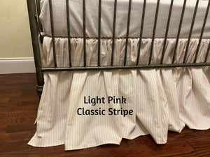 Classic Ticking Stripe or Gingham Gathered Crib Skirt - Choose Your Color