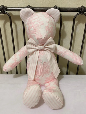 Toile with Stripes Stuffed Bunny or Bear, Personalized Stuffed Animal