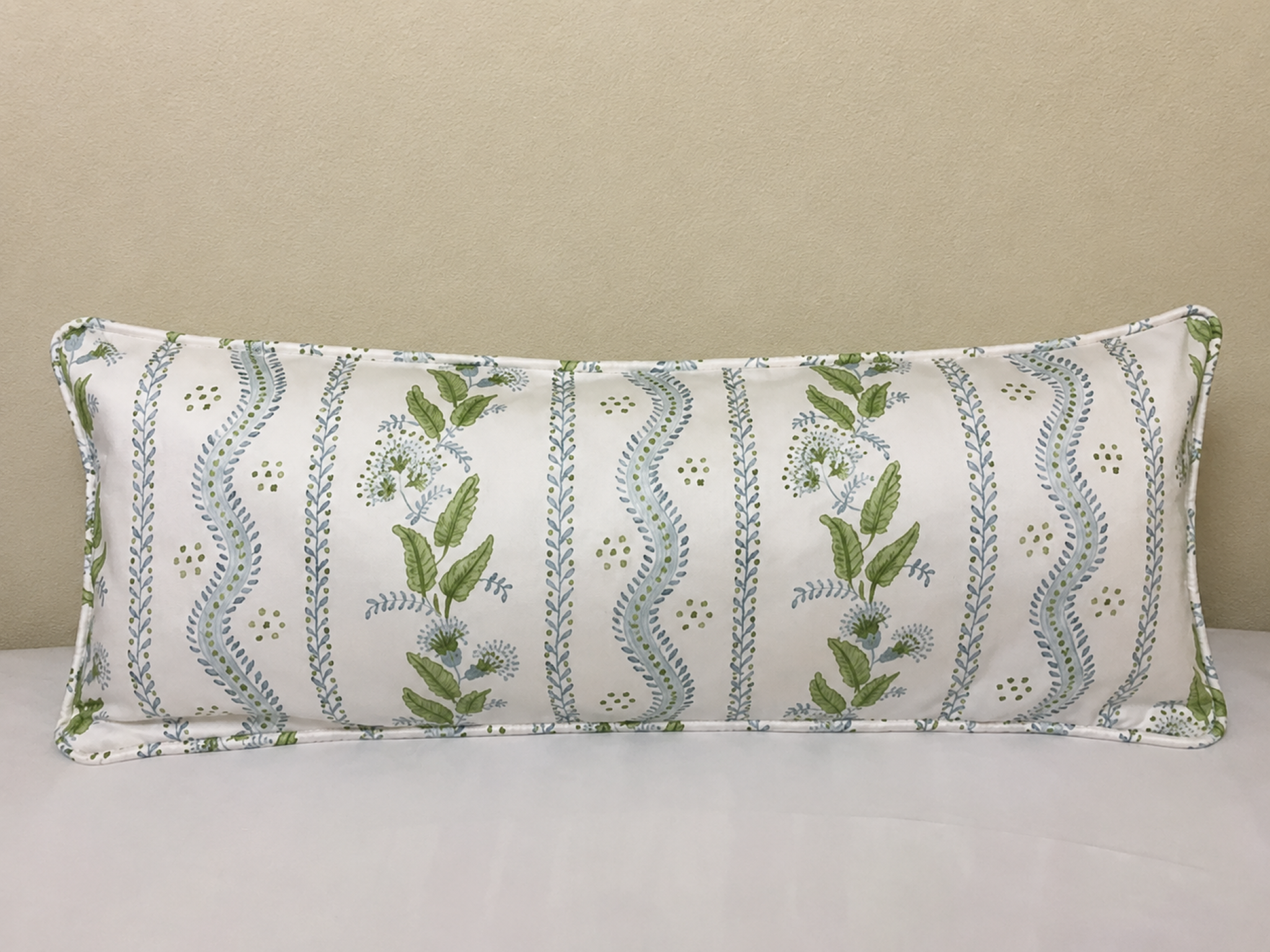 Blue & Green Stripes & Floral Vines Pillow Cover, Euro Sham