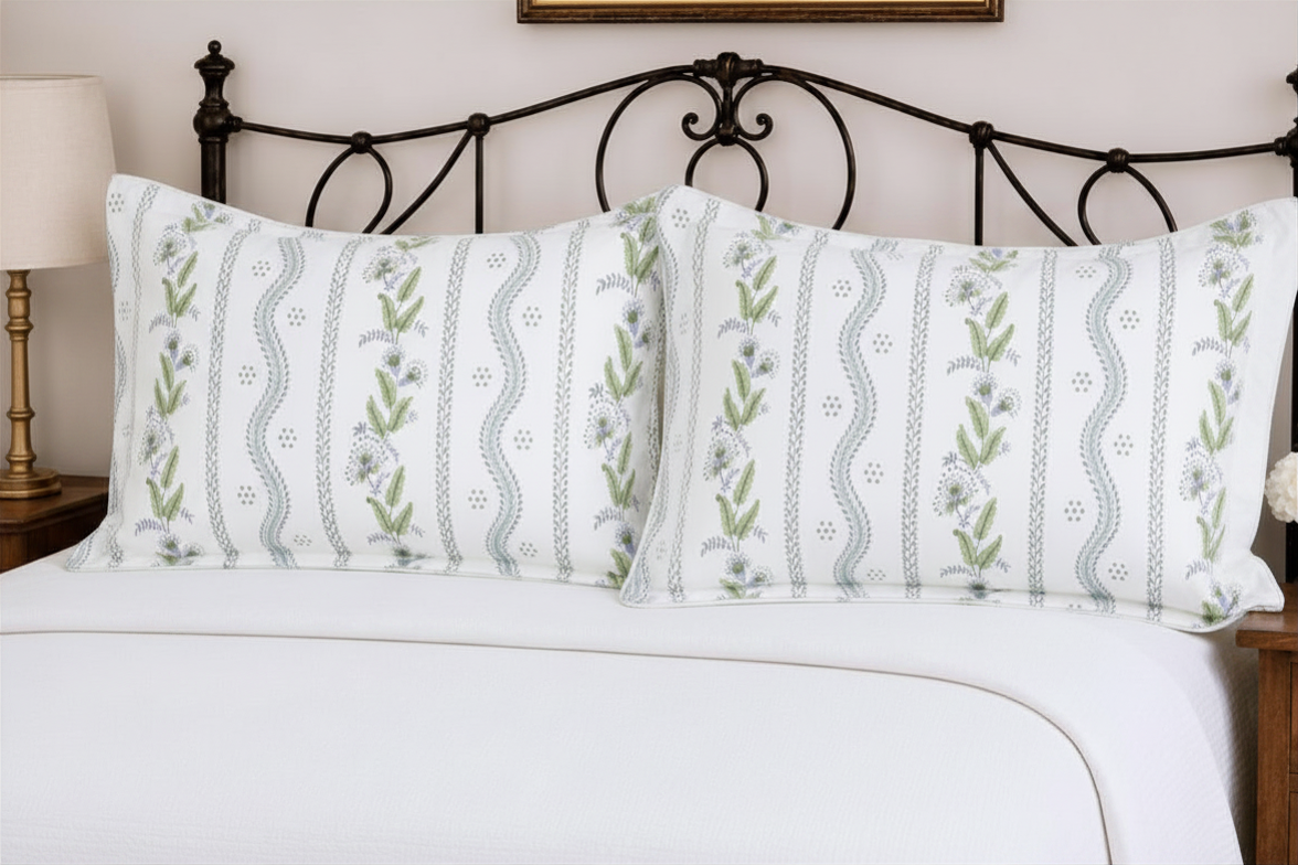 Standard Size, King Size, Euro Sham, Floral Stripes Pillow Sham