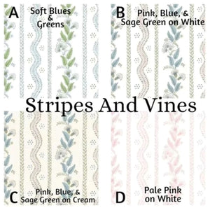 Flat Panel Crib Skirt in Stripes and Vines Designer Fabric, Choose Your Color