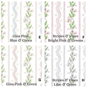 Flat Panel Crib Skirt in Stripes and Vines Designer Fabric, Choose Your Color