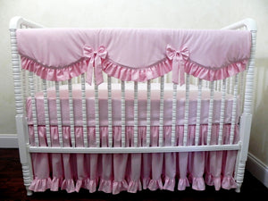 Pink Girl Baby Crib Bedding - Crib Rail Cover, Gathered Ruffled Crib Skirt