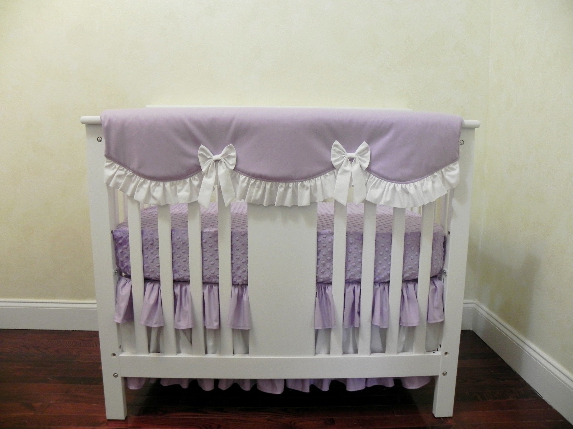 Lavender and White Girl Mini Crib Bedding Set Girl Mini Crib Baby Bedding, Lavender Mini Crib Bedding