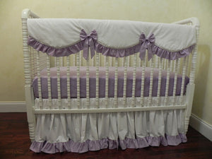 White and Lavender Girl Baby Bedding Set - Girl Crib Bedding, Crib Rail Cover