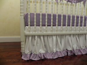 White and Lavender Girl Baby Bedding Set - Girl Crib Bedding, Crib Rail Cover