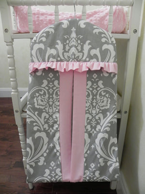 Diaper Stacker - Hanger Style in Gray Damask and Light Pink