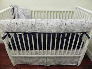 Navy and White Airplane Bedding Set Hayes- Boy Baby Bedding, Air Traffic Map Crib Bedding