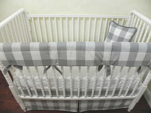Gray Buffalo Plaid Baby Bedding Set - Buffalo Plaid Crib Bedding , Boy Crib Bedding, Crib Rail Cover