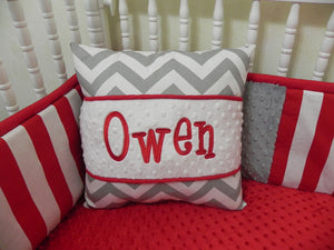 Gray Chevron with Red Specialty Pillow