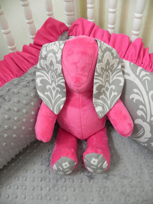 Snuggle Pal Bunny - Hot Pink with Gray Damask