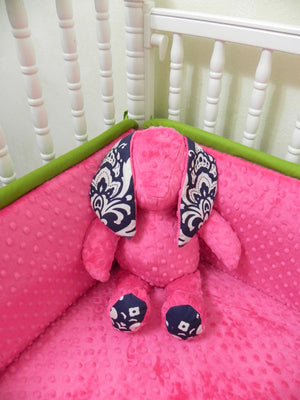 Snuggle Pal Bunny - Hot Pink with Navy Damask