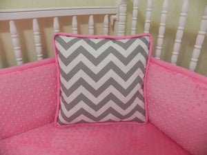 Gray Chevron with Medium Pink  Accent Pillow