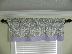 Window Valance - Gray Damask with Lavender