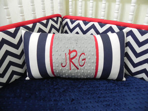 Navy Stripes with Gray and Red Specialty Pillow