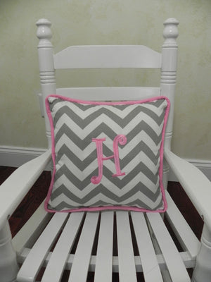 Gray Chevron with Medium Pink  Accent Pillow