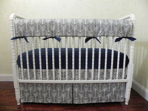Gray Arrow Baby Bedding Gray Arrows with Navy Blue, Boy Crib