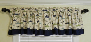 Window Valance - Vintage Cars and Trucks with Navy