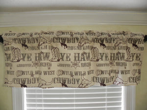Window Valance - Brown and Ivory Western Cowboy