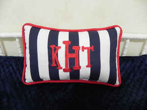 Navy Stripes with Red Accent Pillow