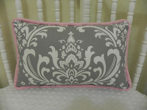 Gray Damask with Light Pink Accent Pillow