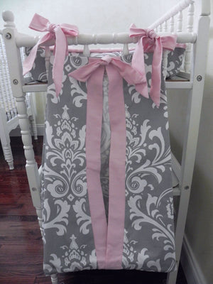 Diaper Stacker - Gray Damask and Light Pink