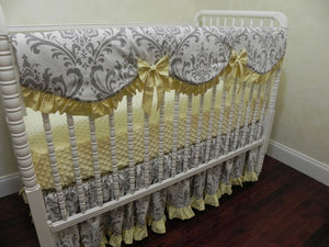 Gray and Yellow Girl Baby Bedding Set Brooke in Yellow - Girl Crib Bedding, Crib Rail Cover