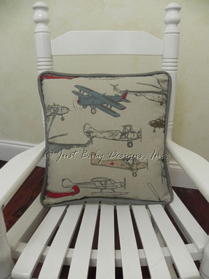 Vintage Airplane with Gray Accent Pillow