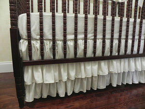 Ivory Girl Crib Bedding Set Victoria - Girl Baby Bedding, Scalloped Rail Cover, Tiered Crib Skirt