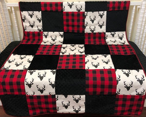 Black Deer with Red and Black Plaid Patchwork Baby Blanket