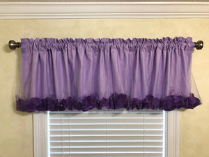 Window Valance-  Lavender Tulle Overlay Princess Valance with Rose Petals