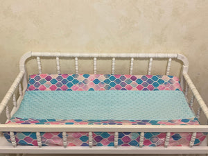 Changing Pad Cover - Mermaid Tile with Aqua Minky