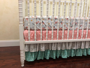 Woodland Girl Crib Bedding Set Chelsea, Girl Baby Bedding, Coral and Mint Woodland Baby Bedding