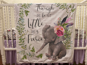 Baby Girl Boho Floral Elephant Crib Bedding- Lavender and Gray Elephant Baby Girl Bedding