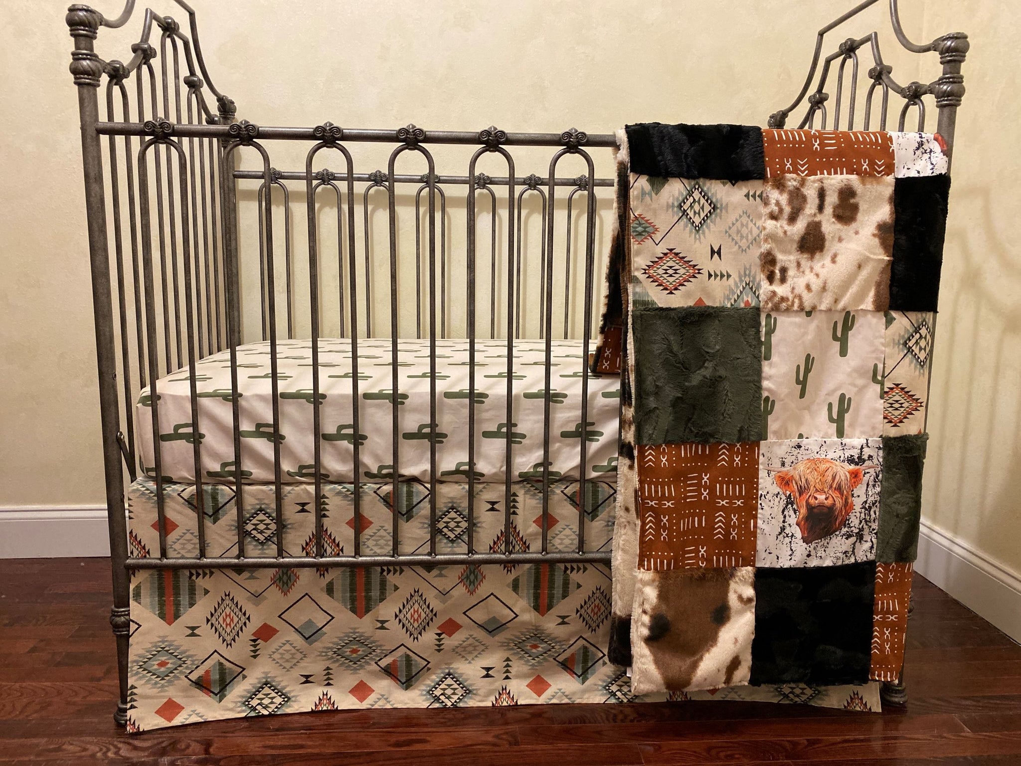 succulent crib bedding Western Nursery Crib Bedding, Highland Cow, Cactus, Aztec Bedding, Bab
